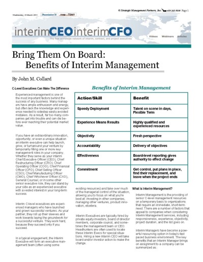 Benefits of Interim Managers by John Collard